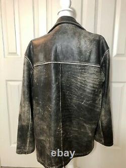 J Crew Moto Large Heavy Distressed Leather Motorcycle Jacket Coat Brown Wool