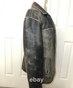 J Crew Moto Large Heavy Distressed Leather Motorcycle Jacket Coat Brown Wool