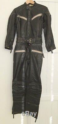 Jetset Ski Ladies Black Leather Motorcycle Suit-size 0-used-mark On Lining-chic