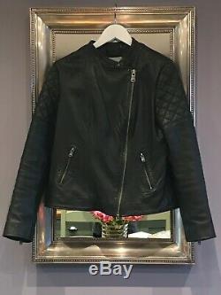Jigsaw Leather Biker Jacket Size 14 Black