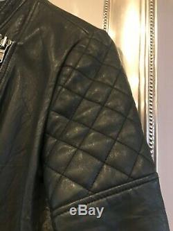 Jigsaw Leather Biker Jacket Size 14 Black
