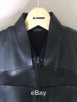 Jil Sander Men's Leather Zip Biker Jacket Navy Blue Large 50 $3895 Retail