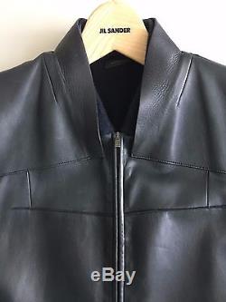 Jil Sander Men's Leather Zip Biker Jacket Navy Blue Large 50 $3895 Retail