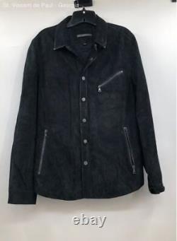 John Varvatos Black Zip Pocket All Leather Jacket Size 52