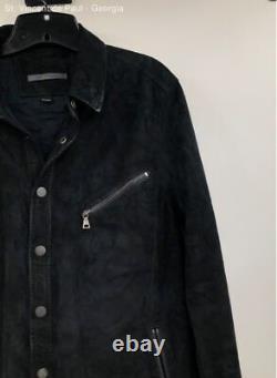 John Varvatos Black Zip Pocket All Leather Jacket Size 52