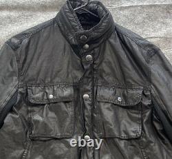 John Varvatos Jacket Star USA Mens Medium Faux Leather Black Full Zip Hooded