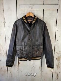 John Varvatos L 42 Distressed Leather Varsity Motorcycle Bomber Jacket