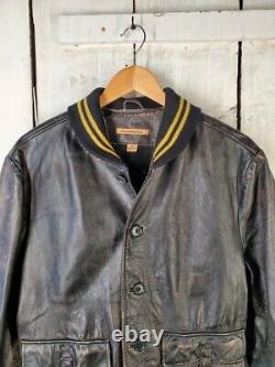 John Varvatos L 42 Distressed Leather Varsity Motorcycle Bomber Jacket