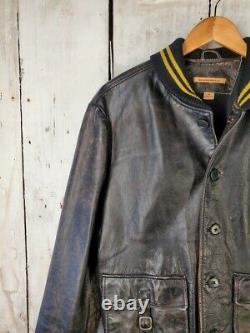 John Varvatos L 42 Distressed Leather Varsity Motorcycle Bomber Jacket
