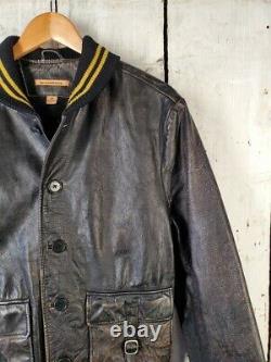 John Varvatos L 42 Distressed Leather Varsity Motorcycle Bomber Jacket