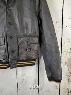 John Varvatos L 42 Distressed Leather Varsity Motorcycle Bomber Jacket