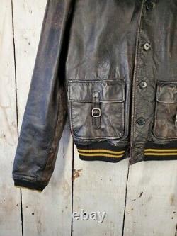 John Varvatos L 42 Distressed Leather Varsity Motorcycle Bomber Jacket