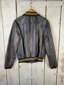 John Varvatos L 42 Distressed Leather Varsity Motorcycle Bomber Jacket