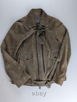 John Varvatos Men's Distressed Suede Leather Biker Jacket Size 44