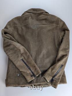 John Varvatos Men's Distressed Suede Leather Biker Jacket Size 44