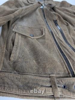 John Varvatos Men's Distressed Suede Leather Biker Jacket Size 44
