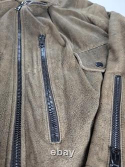 John Varvatos Men's Distressed Suede Leather Biker Jacket Size 44