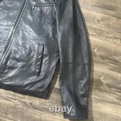 John Varvatos USA Mens Black 100% Lambskin Leather Moto Biker Jacket Sz Large