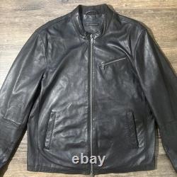 John Varvatos USA Mens Black 100% Lambskin Leather Moto Biker Jacket Sz Large