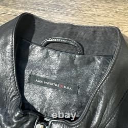 John Varvatos USA Mens Black 100% Lambskin Leather Moto Biker Jacket Sz Large