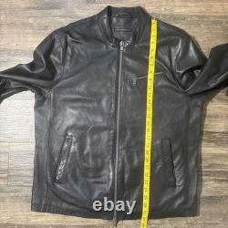 John Varvatos USA Mens Black 100% Lambskin Leather Moto Biker Jacket Sz Large