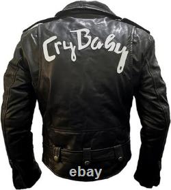 Johnny Depp Cry Baby Motorcycle Style Men's Real Sheepskin Leather Jacket