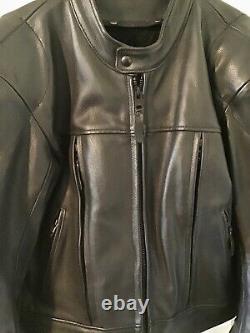 Johnson Leathers SF Mens Lg Black Leather Motorcycle Jacket Vented withArmor