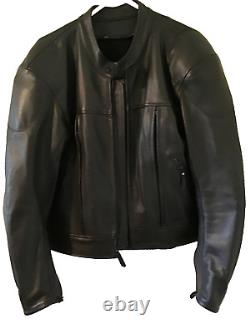 Johnson Leathers SF Mens Lg Black Leather Motorcycle Jacket Vented withArmor