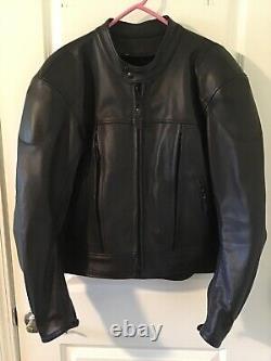 Johnson Leathers SF Mens Lg Black Leather Motorcycle Jacket Vented withArmor