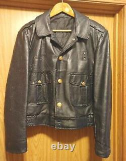 KALE Men's Chicago Police Motorcycle black Leather button zipper Jacket 38R