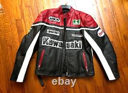 KAWASAKI Men's Leather Jacket Vintage Racing Rare Motorcycle Biker EXCELLENT