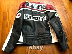 KAWASAKI Men's Leather Jacket Vintage Racing Rare Motorcycle Biker EXCELLENT