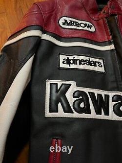 KAWASAKI Men's Leather Jacket Vintage Racing Rare Motorcycle Biker EXCELLENT