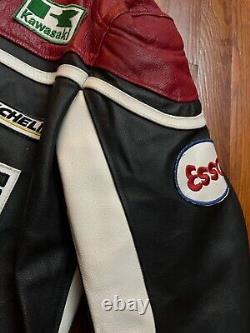 KAWASAKI Men's Leather Jacket Vintage Racing Rare Motorcycle Biker EXCELLENT
