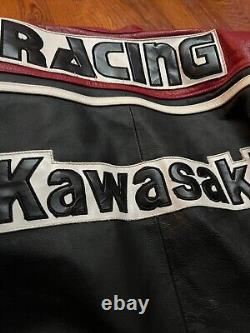 KAWASAKI Men's Leather Jacket Vintage Racing Rare Motorcycle Biker EXCELLENT