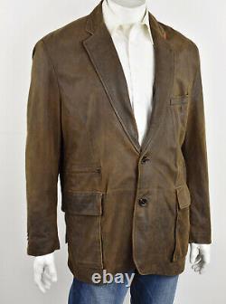 KROON Brown Soft Distressed Genuine Leather WAITS Button-Collar Supple Jacket 46