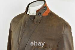 KROON Brown Soft Distressed Genuine Leather WAITS Button-Collar Supple Jacket 46