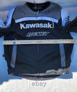 Kawasaki Joe Rocket Motorcycle Racing BLACK SILVER Jacket Large With ALL Pads