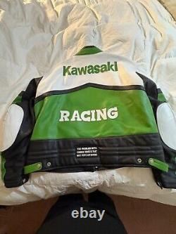 Kawasaki Racing Green & White Motorcycle Cowhide Leather Jacket