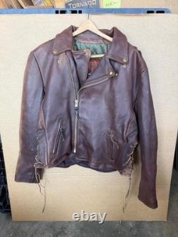 Kerr Leathers Brown Motorcycle Jacket Size 50 XXL Arlen Ness Heavy Leather USA