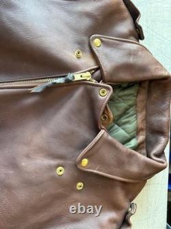 Kerr Leathers Brown Motorcycle Jacket Size 50 XXL Arlen Ness Heavy Leather USA