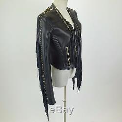 Kim Kardashian West Balmain Paris Black Leather Fringe Zipper Moto Jacket Sz 38