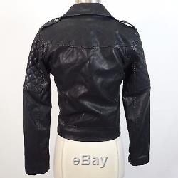 Kylie Jenner Topshop Black Quilted Moto Crop Leather Jacket Size 2 US