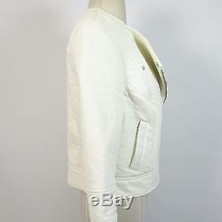 Kylie Jenner Topshop White Leather Moto Cropped Jacket Size 8