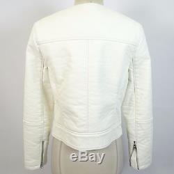 Kylie Jenner Topshop White Leather Moto Cropped Jacket Size 8