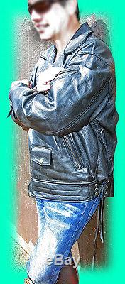 LANGLITZ! SUPERB TOP-O'-THE-LINE, LEATHER MOTORCYCLE JACKET. CUSTOM. Sz L to XL