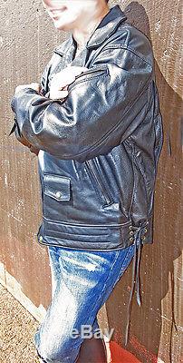 LANGLITZ! SUPERB TOP-O'-THE-LINE, LEATHER MOTORCYCLE JACKET. CUSTOM. Sz L to XL