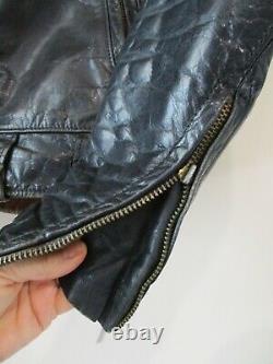 LEATHER FOREVER Black thick Leather Vintage Moto motorcycle quilted jacket sz S