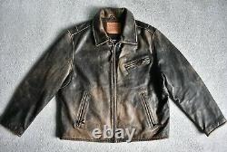 LEVI'S Distressed & Faded Leather Cafe Racer Biker Jacket Motorcycle Coat XL