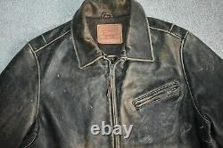 LEVI'S Distressed & Faded Leather Cafe Racer Biker Jacket Motorcycle Coat XL